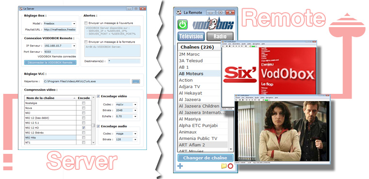 Interfaces des logiciels VODOBOX Server et VODOBOX Remote Regardez la TV sur mobile et netbook