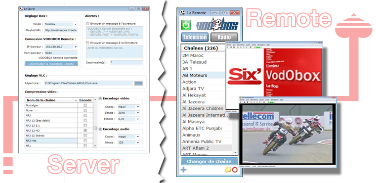 Interfaces des logiciels VODOBOX Server et VODOBOX Remote Regardez la TV sur mobile et netbook