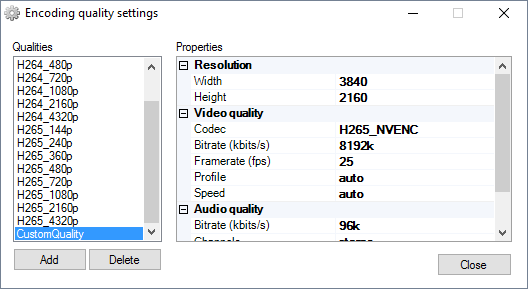 Modifiez les qualites de compressions du flux video HLS