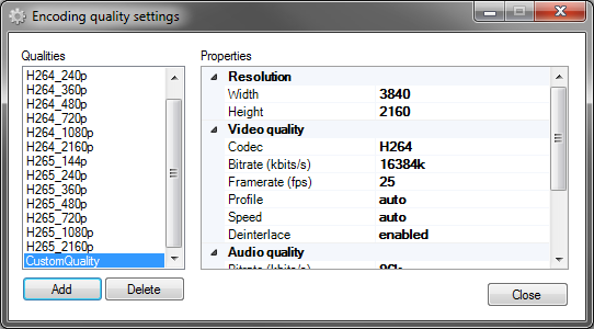 Modifiez les qualites de compressions du flux video HLS