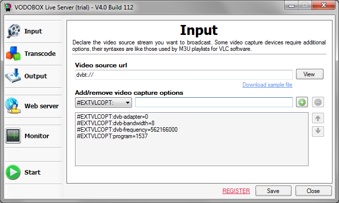 Indiquez la source video diffusee par le logiciel VODOBOX Live Server