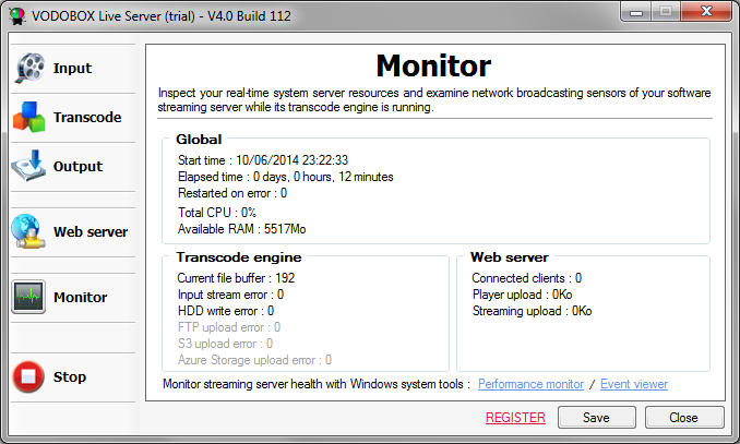 Surveillez en temps reel l'execution du logiciel VODOBOX Live Server