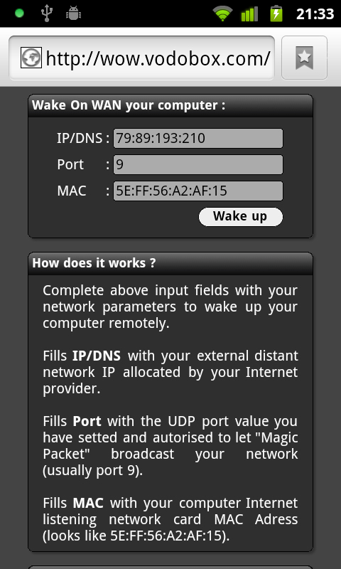 Demarrez votre ordinateur a distance avec l'outil en ligne VODOBOX Wake On WAN